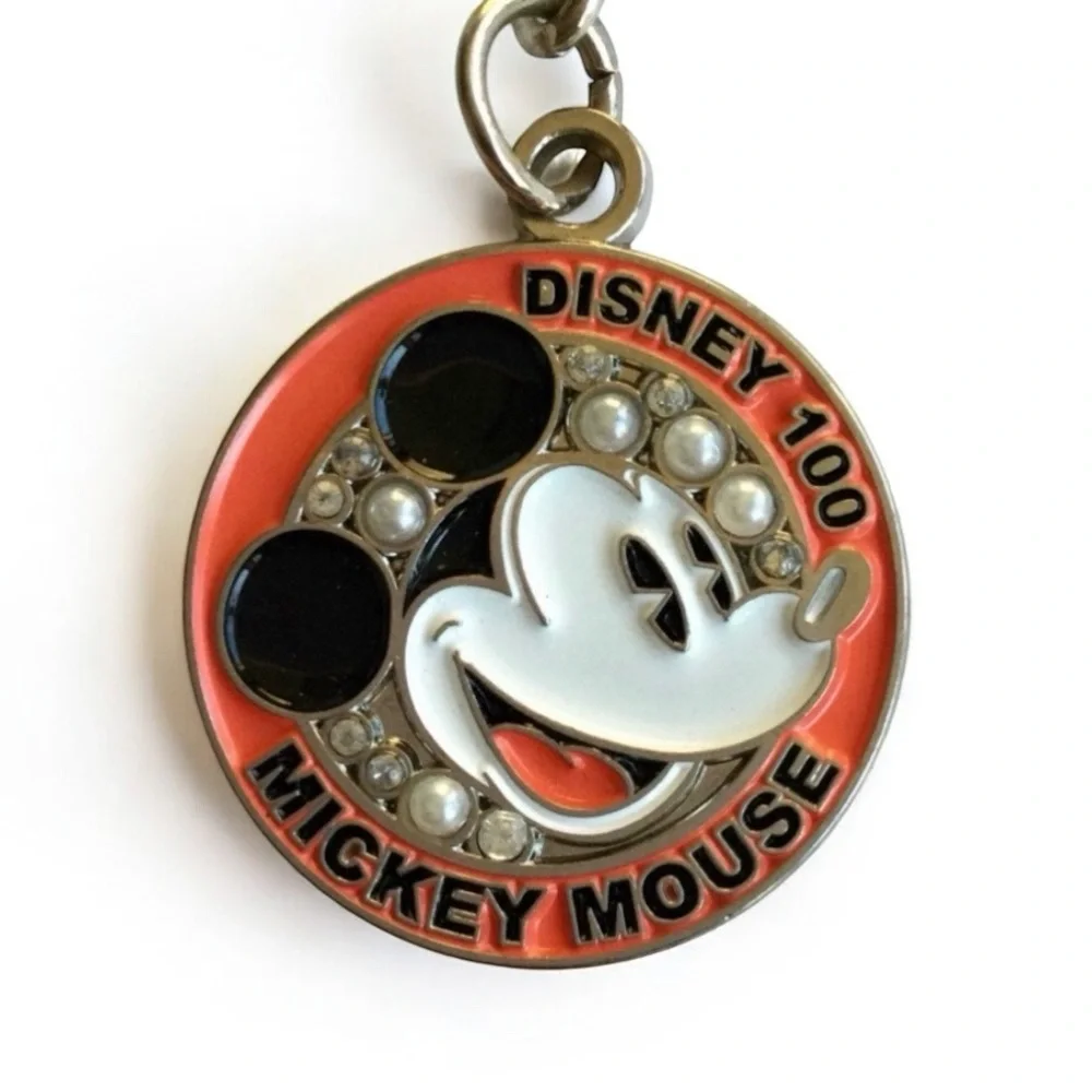 DISNEY 100 Mickey Mouse Collectible Pearl & Rhinestone Keychain Bag Charm - NWOT